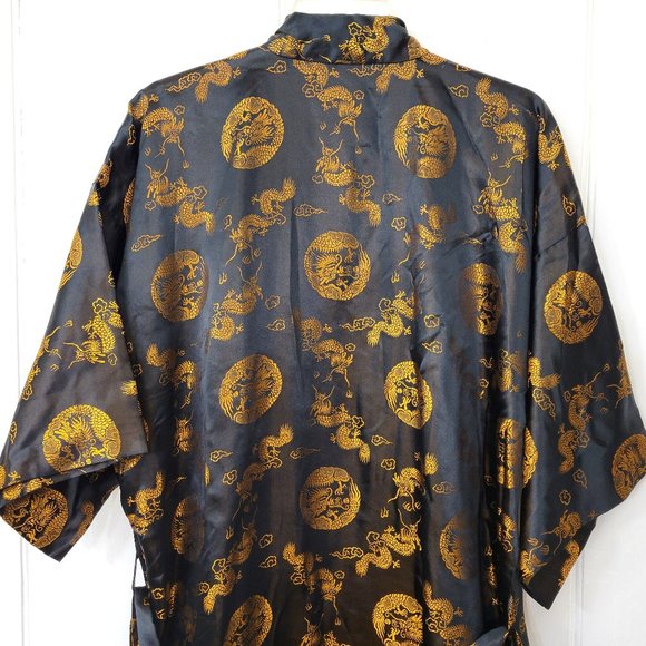 Black Satin Kimono with Birds and Dragons Size Large - Picture 4 of 6